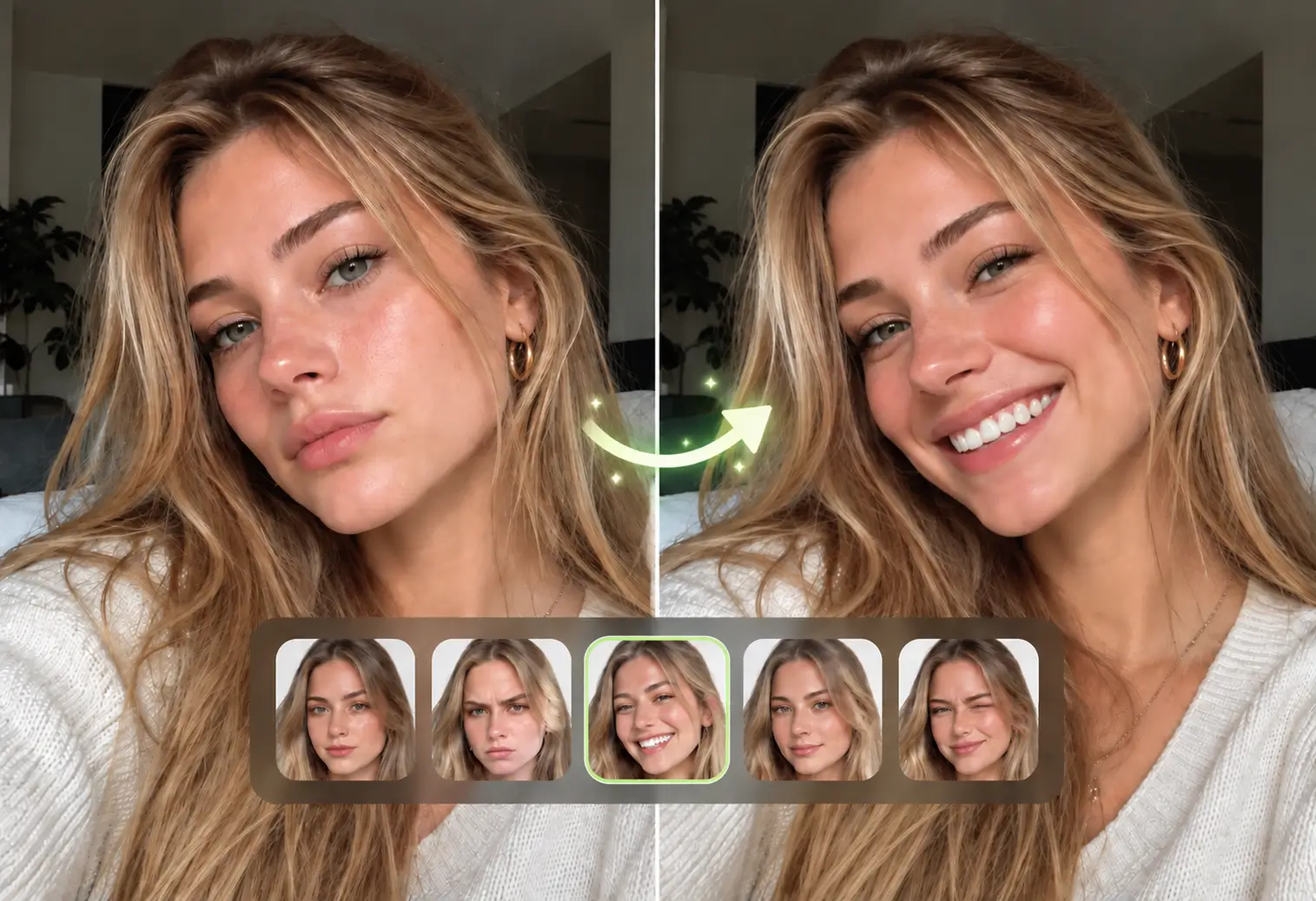 Ejemplo antes y después de cambio de expresión facial con IA